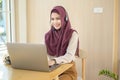 Muslim operator woman in headset using computer answering customer call in office, Customer service concept Royalty Free Stock Photo