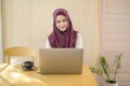 Muslim operator woman in headset using computer answering customer call in office, Customer service concept Royalty Free Stock Photo