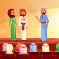 Muslim people conference vector cartoon illustration