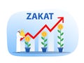 Muslim people holding money bag for pay zakat with growth donation zakat target concept illustrator vector