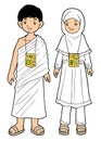 Muslim pilgrim boy and girl on white background