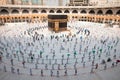 Muslim pilgrims in Al Haram Mosque Makkah performing Tawaf , Hajj Season at the time of the Corona Covid 19 , Covid 19 Royalty Free Stock Photo