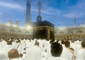 Muslim pilgrims from all over the world gathered to perform Umrah or Hajj at the Haram Mosque in Mecca Royalty Free Stock Photo