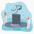 Muslim Pilgrims Pelting The Jamarat Pillar Vector Illustration