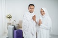 Muslim pilgrims wife and husband ready for Hajj