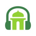 Muslim podcast logo design, mosque and headphone, islam lecture symbol, islamic audio lessons