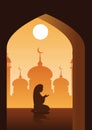 Muslim pray in mosque place of Islam,silhouette design,cartoon bubble head version Royalty Free Stock Photo