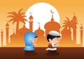 Muslim pray in mosque place of Islam,silhouette design,cartoon bubble head version Royalty Free Stock Photo