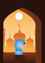 Muslim pray in mosque place of Islam,silhouette design,cartoon bubble head version Royalty Free Stock Photo