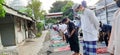 Muslim pray on the street in Indonesia
