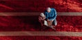 Muslim prayer father and son in mosque praying and reading holly book Quran together Islamic education concept Royalty Free Stock Photo
