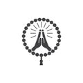 Muslim prayer, folded hand with prayer beads, islamic concept. Vector outline icon template