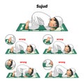 Muslim Prayer Position Guide Step by Step Perform by Boy Prostrating and Position of The Feet with Wrong Position Royalty Free Stock Photo