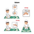 Muslim Prayer Position Guide Step by Step Perform by Boy Salutation and Position of The Feet with Wrong Position Royalty Free Stock Photo