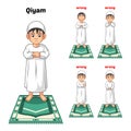 Muslim Prayer Position Guide Step by Step Perform by Boy Standing and Placing Both Hands with Wrong Position Royalty Free Stock Photo