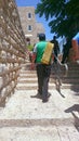 Muslim with Prayer Rug or Mat in Jerusalem