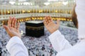 Muslim praying at Mekkah with hands up Royalty Free Stock Photo