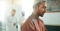 Muslim, praying and man in a Mosque for spiritual religion together as a group to worship Allah in Ramadan. Islamic Royalty Free Stock Photo