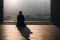 Muslim praying in a mystical environment, silhouette, no face visible, generative ai, color grading Royalty Free Stock Photo