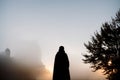 Muslim praying in a mystical environment, silhouette photo, no face visible, generative ai, color grading, islam religion concept