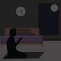 Muslim praying at night tahajud silhouette islam sitting