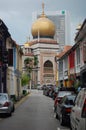 Muslim Quarter in Singapore on a partly cloudy day showing off the streets and mosque attraction for the Muslim population an Royalty Free Stock Photo