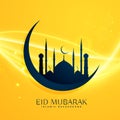 muslim religion eid festival greeting design with moon and mosque