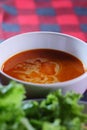 Muslim salad with sauce on wood table and have some space for write wording