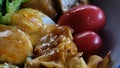 Muslim salad with sauce on wood table and have some space for write wording