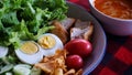 Muslim salad with sauce on wood table and have some space for write wording