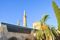 Muslim Selimiye Mosque in Nicosia, Northern Cyprus taken from below with blue sky and green trees around Royalty Free Stock Photo