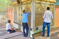 Muslim Shiite Men praying inside mirrored mosque, Shiraz, Iran. Royalty Free Stock Photo