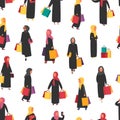 Muslim shopping people with bags. Seamless Vector illustration Royalty Free Stock Photo