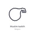 muslim tasbih outline icon. isolated line vector illustration from religion collection. editable thin stroke muslim tasbih icon on