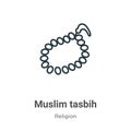 Muslim tasbih outline vector icon. Thin line black muslim tasbih icon, flat vector simple element illustration from editable