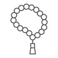 Muslim tasbih thin line icon, arabic and islam, islamic rosary sign, vector graphics, a linear pattern on a white