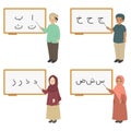 Muslim Teachers Teaching Hijaiyah Alphabet Vector Set