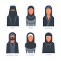 Muslim Traditional Hijab Type Arab Models with Inscription Vector Set Royalty Free Stock Photo