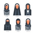 Muslim Traditional Hijab Type Arab Models with Inscription Vector Set Royalty Free Stock Photo