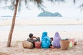 Muslim travelling, Rear view of Muslim family while picnicking