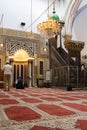 Muslim visitors praying in Abraham Mosque of Hebron. Tombs of Isaac and Rebecca are here