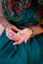 Muslim wedding bride hand. Bride henna carved beautiful and unique