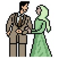 Muslim wedding couple portrait with pixel art design Royalty Free Stock Photo