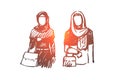 Muslim woman, Arab, Islam, hijab concept. Hand drawn isolated vector.