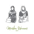 Muslim woman, Arab, Islam, hijab concept. Hand drawn isolated vector.