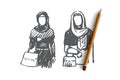 Muslim woman, Arab, Islam, hijab concept. Hand drawn isolated vector.