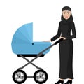 Muslim woman with baby carriage