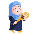 Muslim woman with blue hijabscarf playing badminton sport modern cartoon color isolated background vector illustration Royalty Free Stock Photo