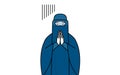 Muslim woman in burqa apologizing with her hands in front of her body