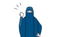 Muslim woman in burqa posing with guts